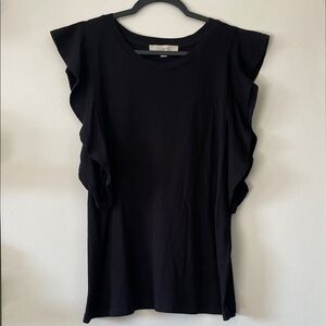 Ruffle Sleeve Tee| LOFT| Black| Large| EUC